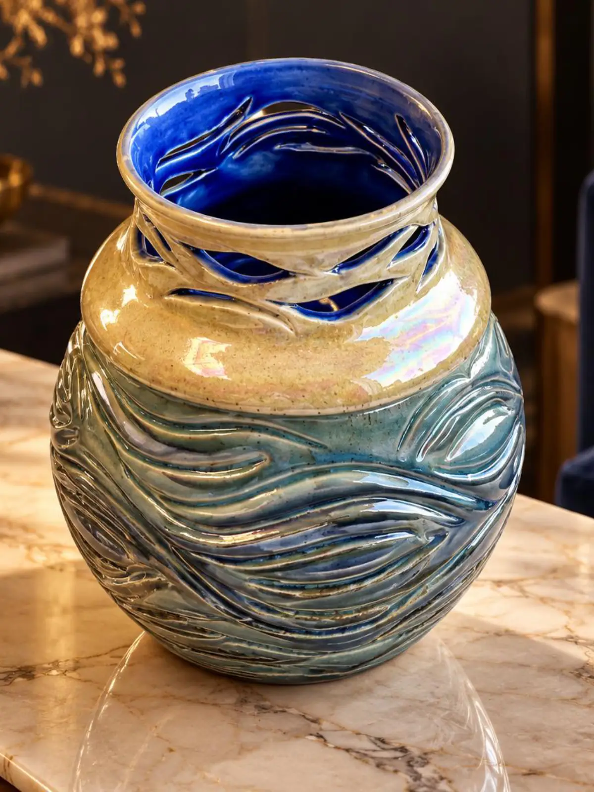 Handmade Stoneware Vase – Fluid Water